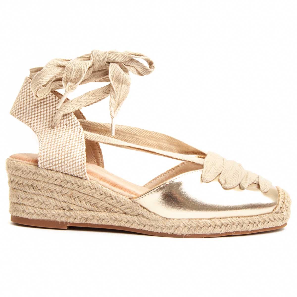 Metallic-Keilabsatz-Espadrilles mit Schnürung