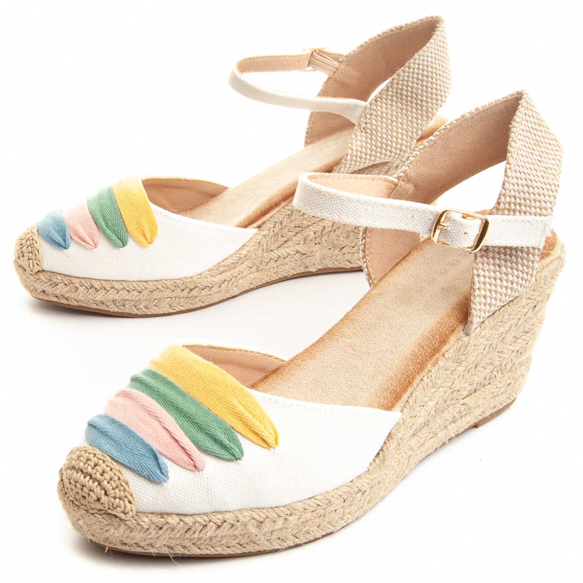 Espadrille-Keilsandaletten mit Regenbogen-Detail