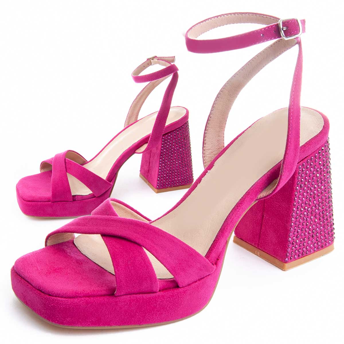Plateau-Sandalen mit Strass-Blockabsatz