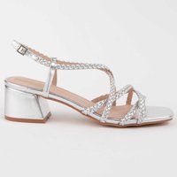 Geflochtene Metallic-Sandalen mit Blockabsatz