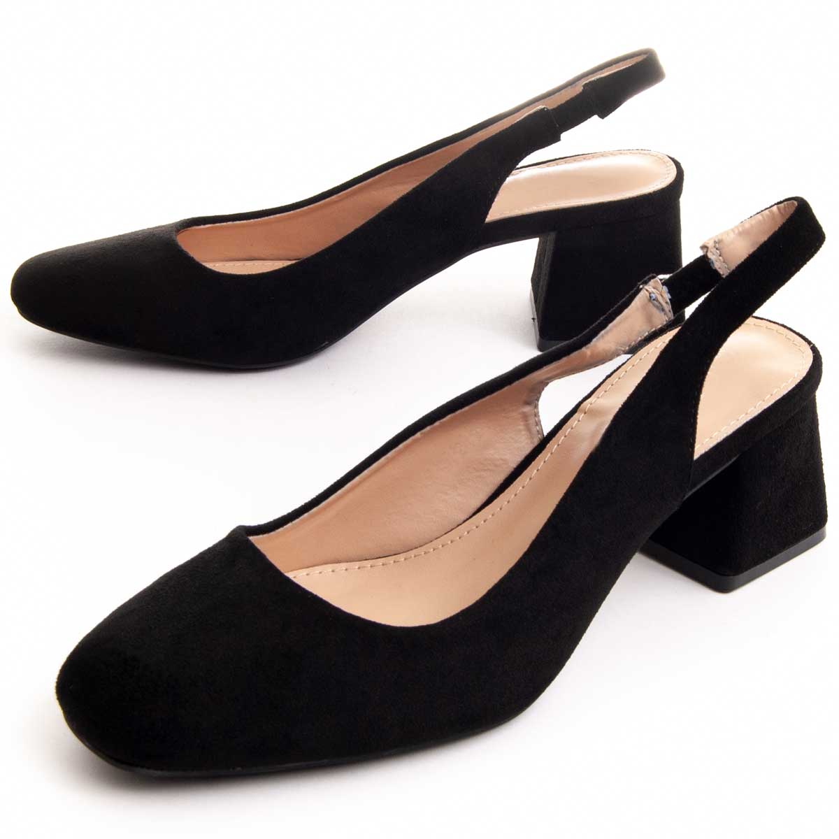 Slingback-Pumps mit Blockabsatz in Wildlederoptik