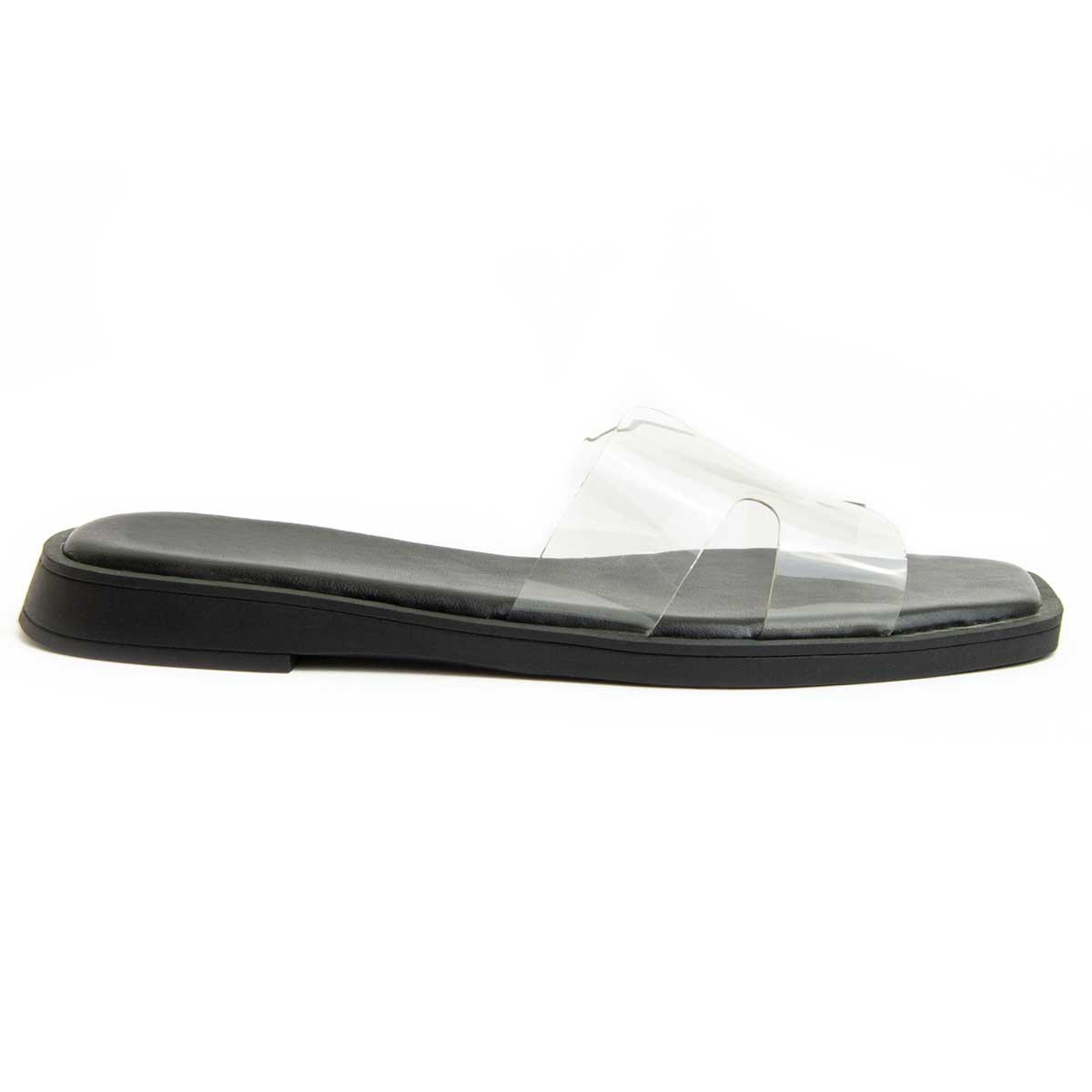 Minimalistische flache Sandalen mit transparentem Riemen