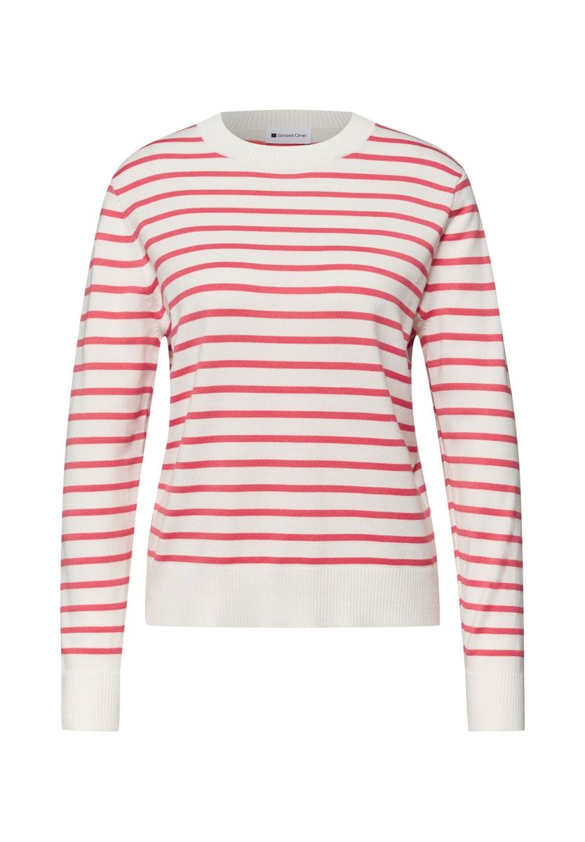 Gestreifter Rundhals-Strickpullover