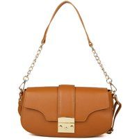 Strukturierte Leder-Schultertasche mit Klappe