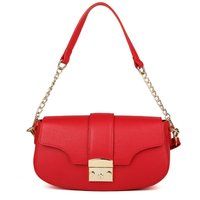 Genarbte Leder-Schultertasche mit Klappe