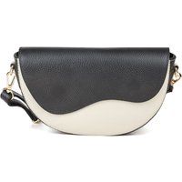Zweifarbige Leder-Schultertasche in Halbmondform