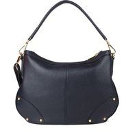 Genarbte Leder-Hobo-Tasche mit Nieten
