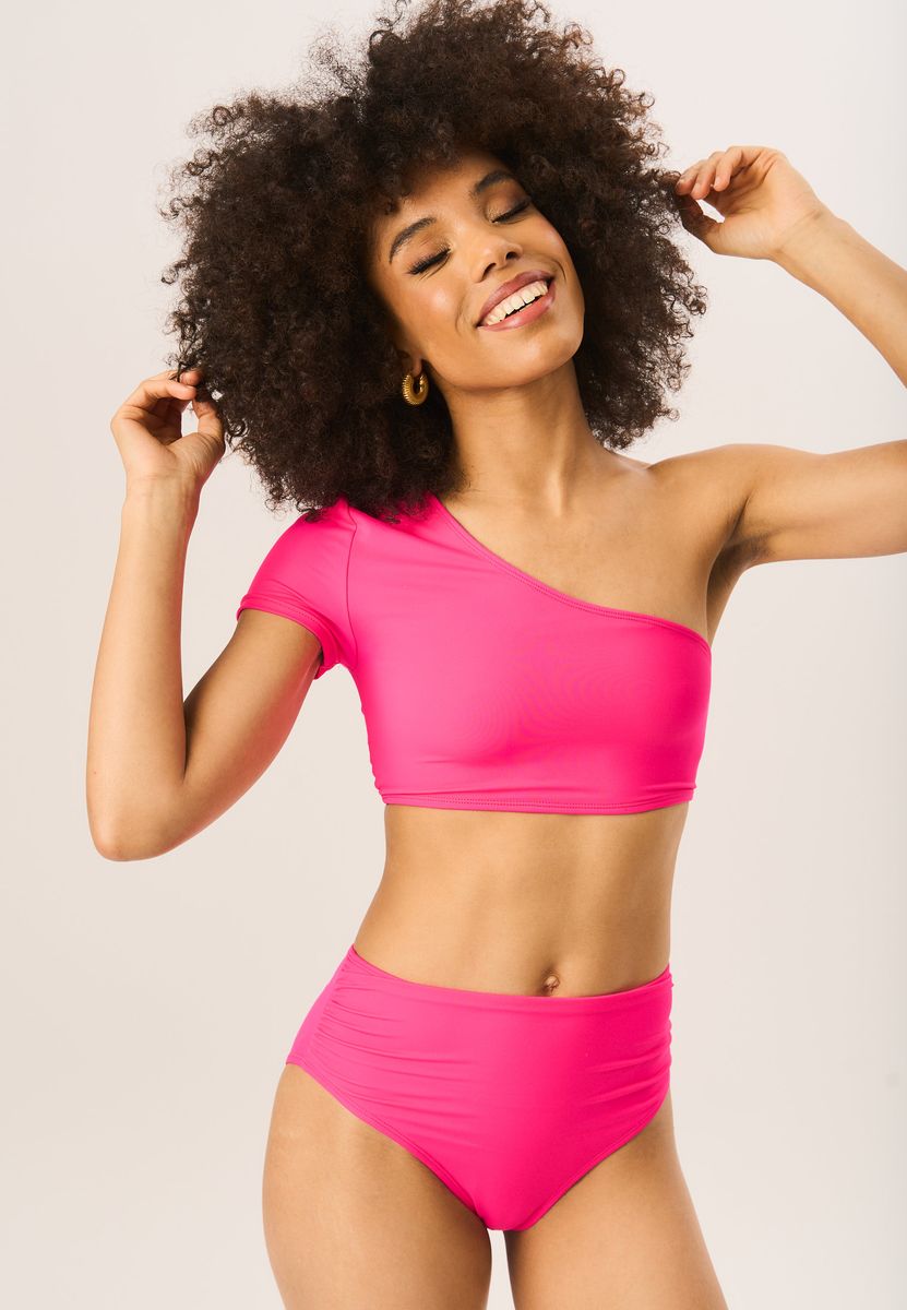 Hoch geschnittenes gerafftes Bikini-Unterteil