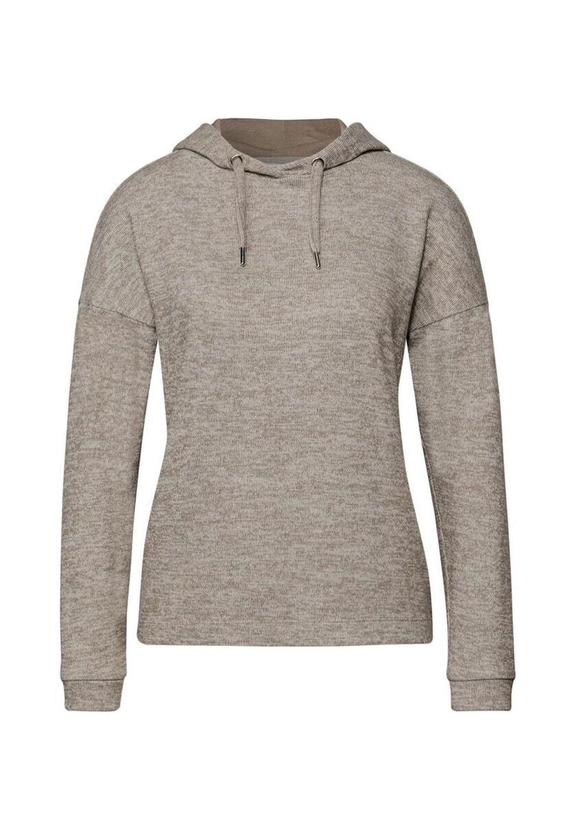 Melierter Strick-Hoodie mit Kordelzug