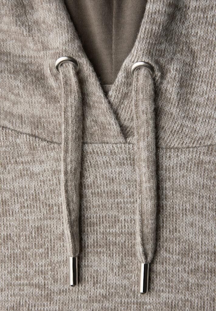 Melierter Strick-Hoodie mit Kordelzug