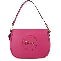 Schultertasche aus Narbenleder mit Trensendetail