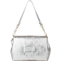 Metallische Leder-Schultertasche mit Klappe