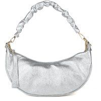 Halbmond-Schultertasche aus Metallic-Leder