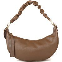 Halbmond-Lederhandtasche mit gerafftem Riemen