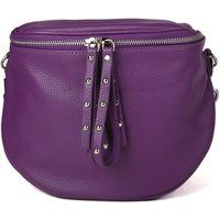 Gekörnte Leder-Schultertasche mit Nieten