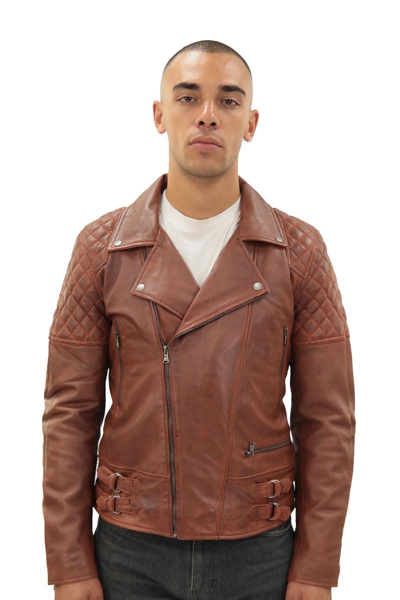 Gesteppte Nappa-Lederjacke im Biker-Stil