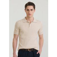Kurzärmliges Poloshirt mit Zopfmuster