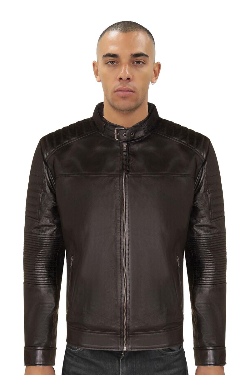 Gesteppte Leder-Bikerjacke