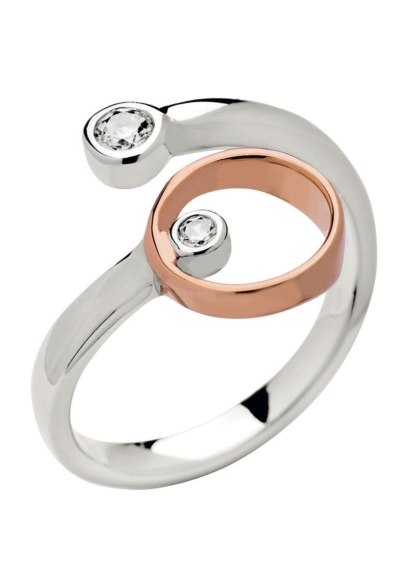 Zweifarbiger Ring mit offener Ringschiene und Zirkonia
