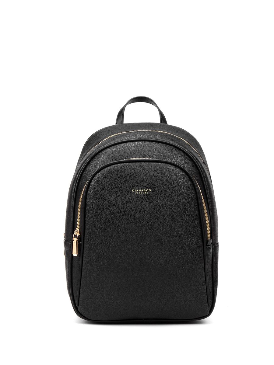 Strukturierter Kunstleder-Rucksack mit Reißverschlüssen