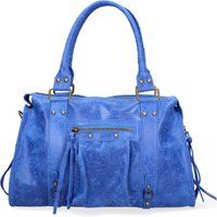 Strukturierte Leder-Schultertasche mit Quasten