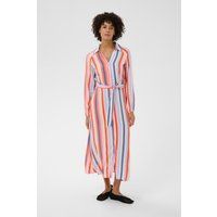 Gestreiftes Midi-Hemdblusenkleid mit Gürtel
