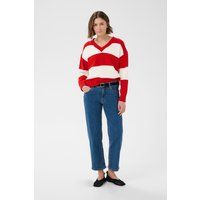 Lockerer gestreifter V-Ausschnitt Pullover