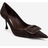 Skulpturale Stiletto-Pumps mit Schlangenmuster