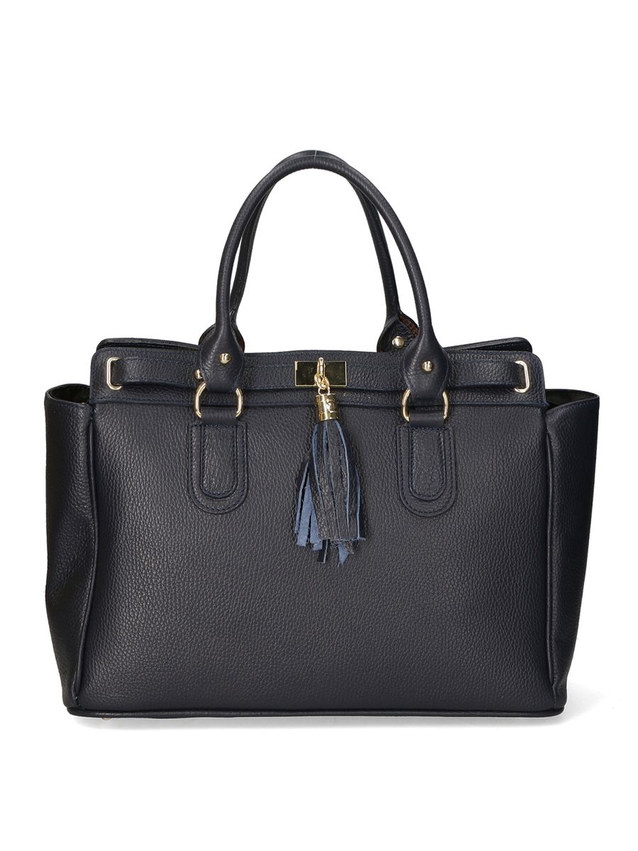 Lederhandtasche mit Quaste und Doppelgriff