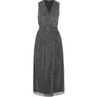 Metallisches Plissee-Wickel-Midikleid
