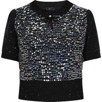 Kurzarm-Stricktop mit Paillettenbesatz