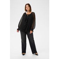 Volant-Bluse mit transparenten Ärmeln