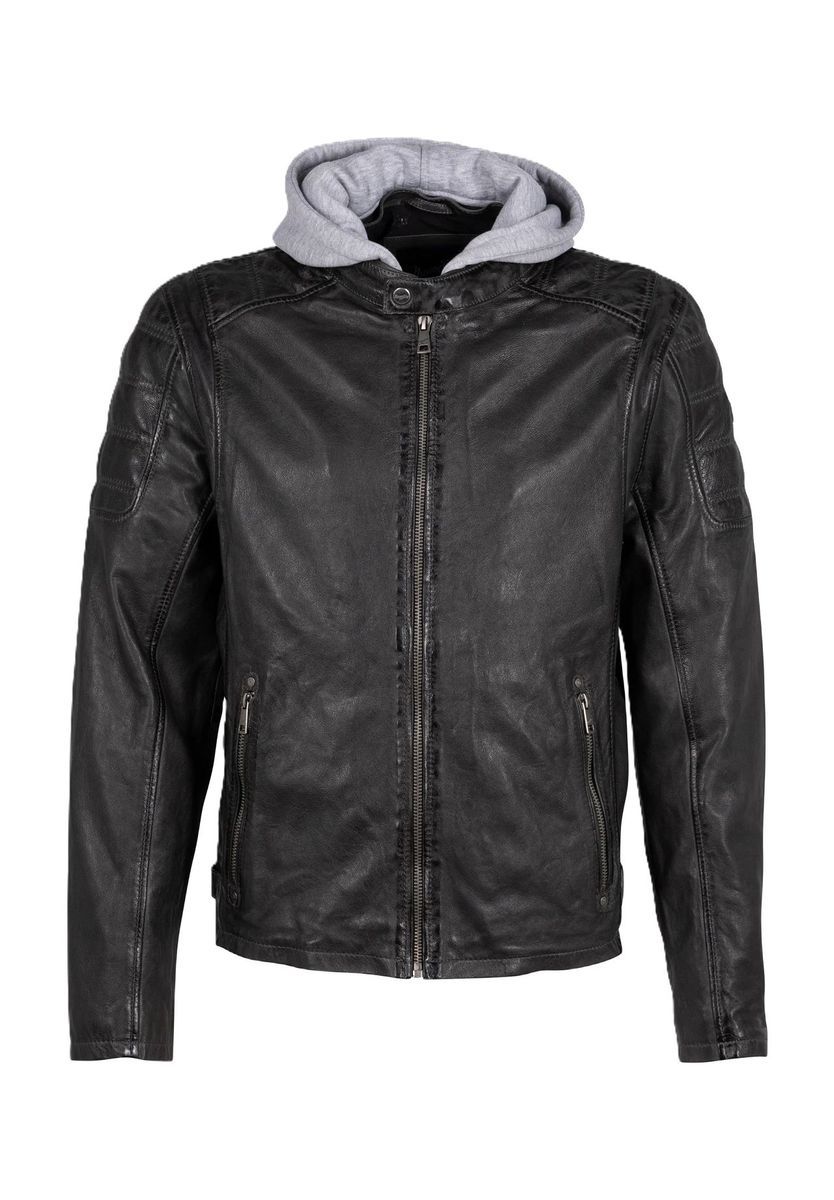 Herren Lederjacke Schwarz mit Kapuze