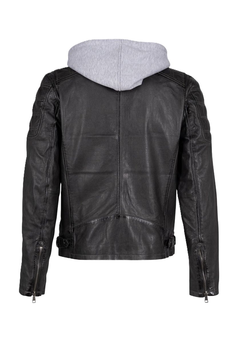 Herren Lederjacke Schwarz mit Kapuze