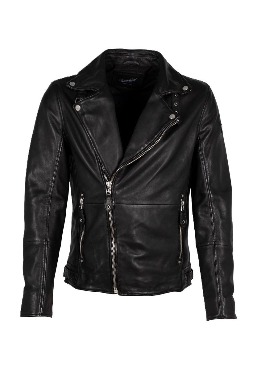 Klassische schwarze Lederjacke im Bikerstil