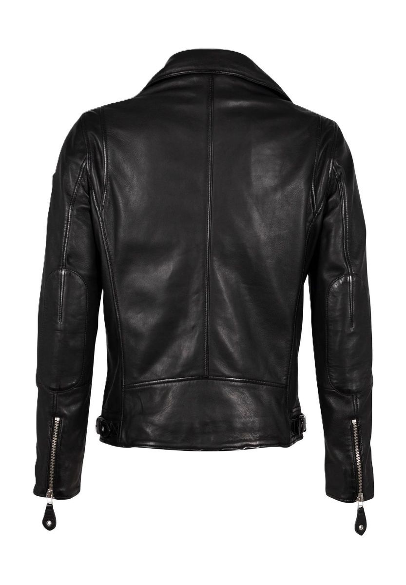 Klassische schwarze Lederjacke im Bikerstil