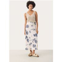 Midi-Rock mit Blumenmuster aus Leinenmix