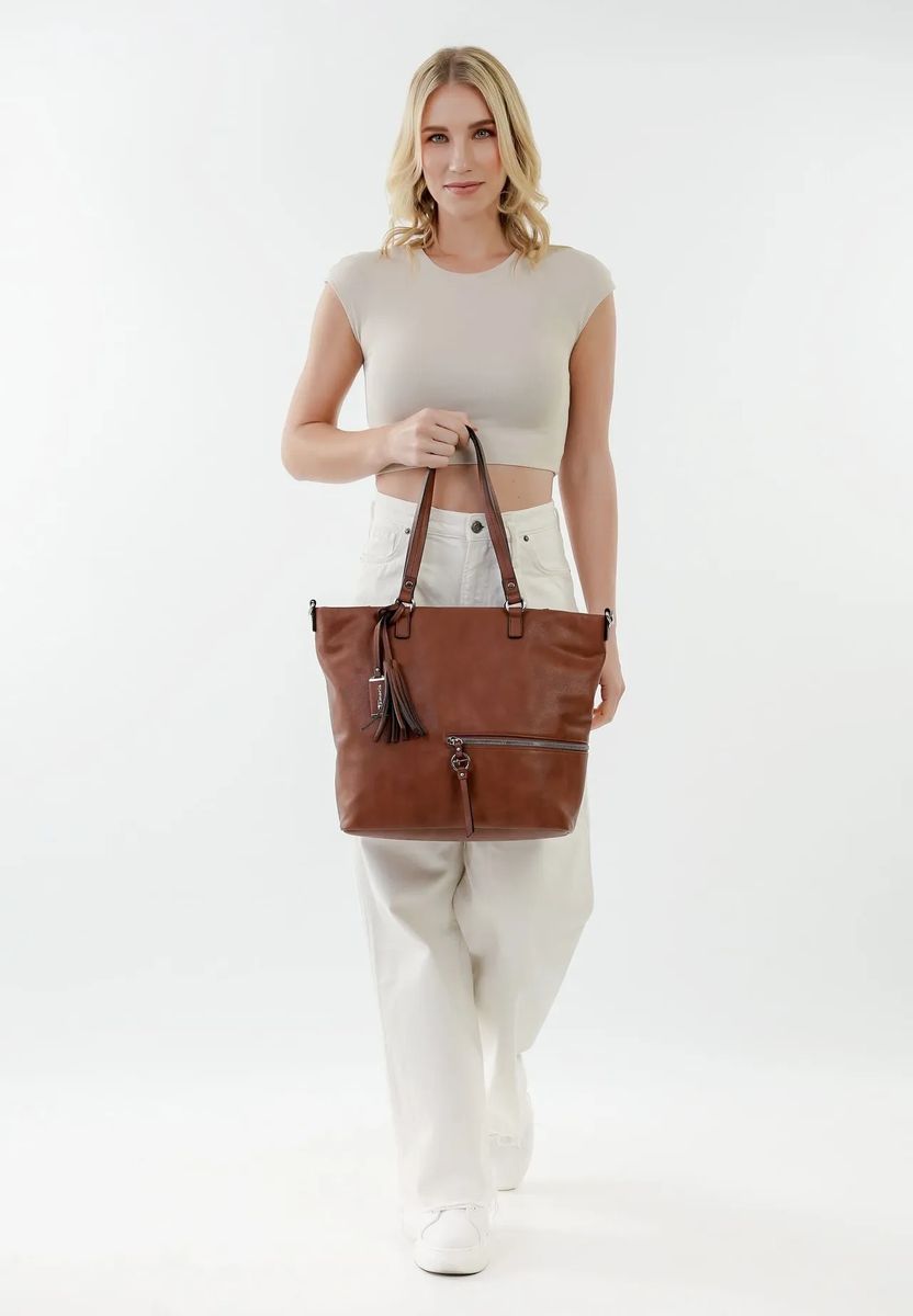 Tamaris Shopper, Reißverschluss, Anhänger, für Damen, braun, 99