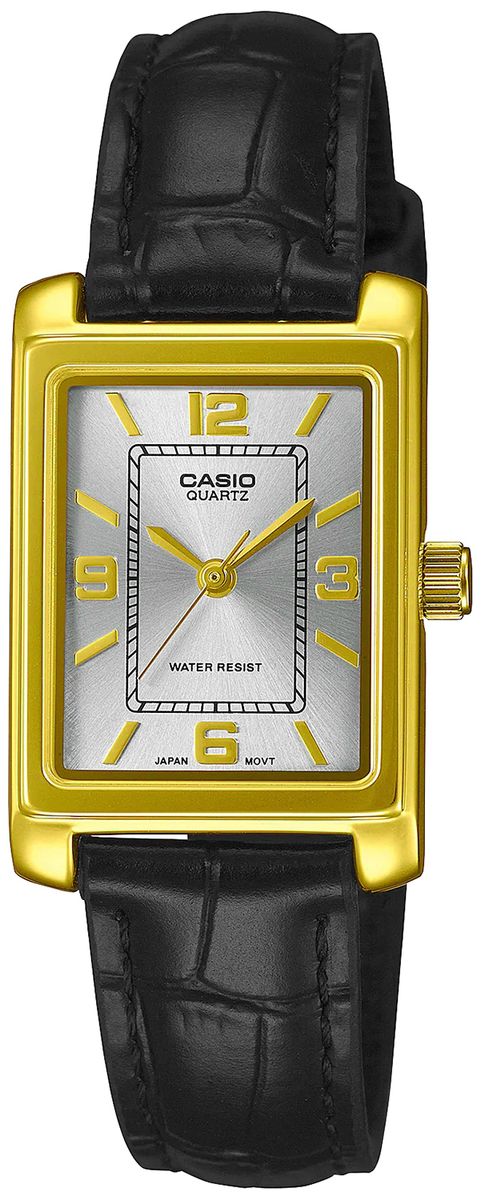 Elegante Lederuhr mit rechteckigem Zifferblatt