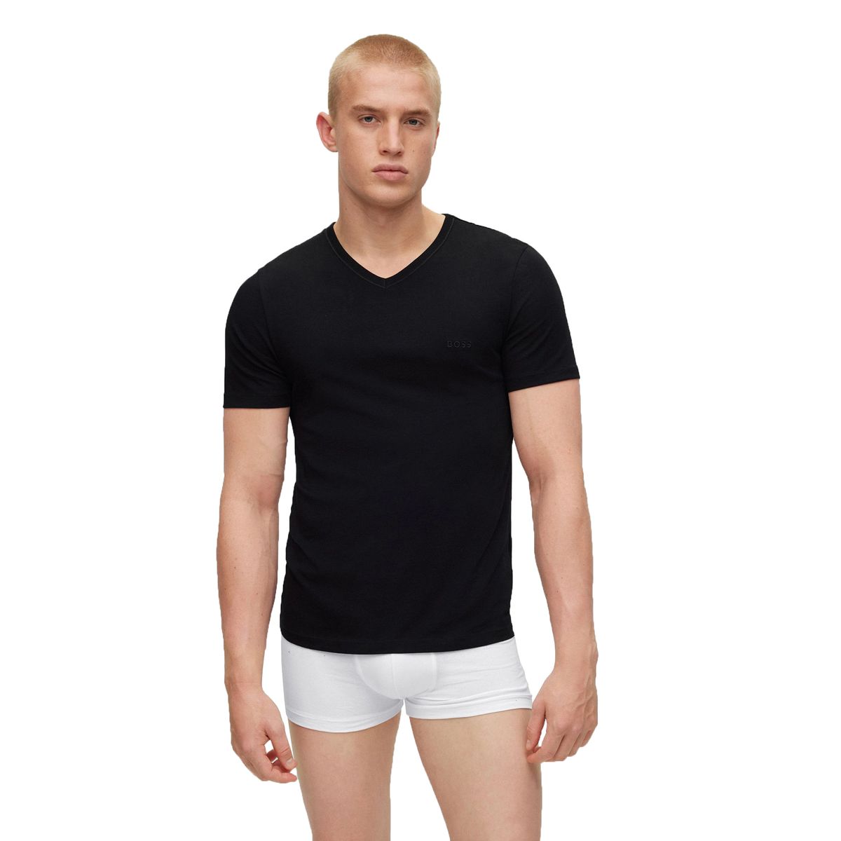 Klassisches schwarzes V-Ausschnitt T-Shirt Set