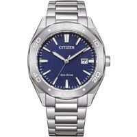 Edelstahl-Armbanduhr mit blauem Zifferblatt