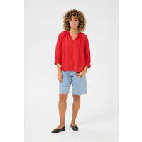 Lockere V-Ausschnitt-Bluse mit Leinenanteil