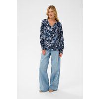 Fließende Blumenbluse mit gesmokten Bündchen