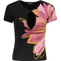 T-Shirt mit Keyhole-Ausschnitt und Blumenprint