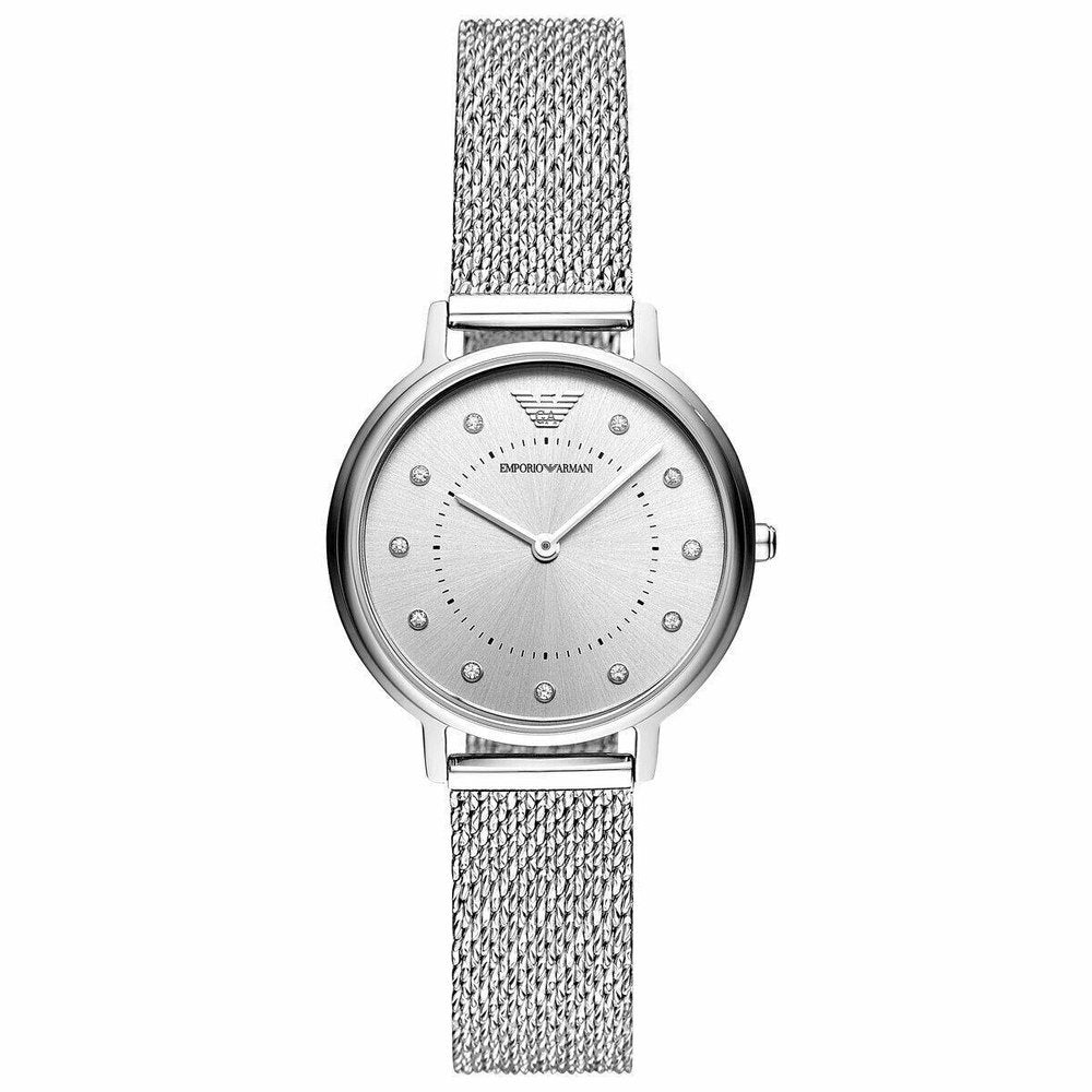 Armbanduhr mit Kristallbesatz und Mesh-Band