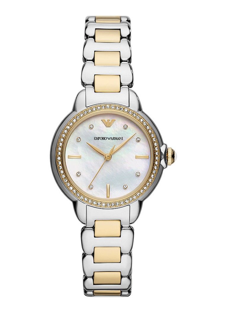 Elegante Zweifarbige Armbanduhr mit Kristalllünette