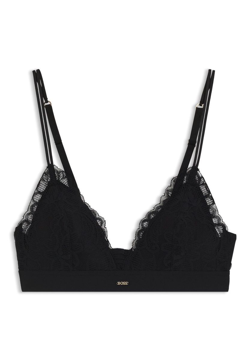 Schwarzes Dreiecks-Bralette mit Spitze und Trägern