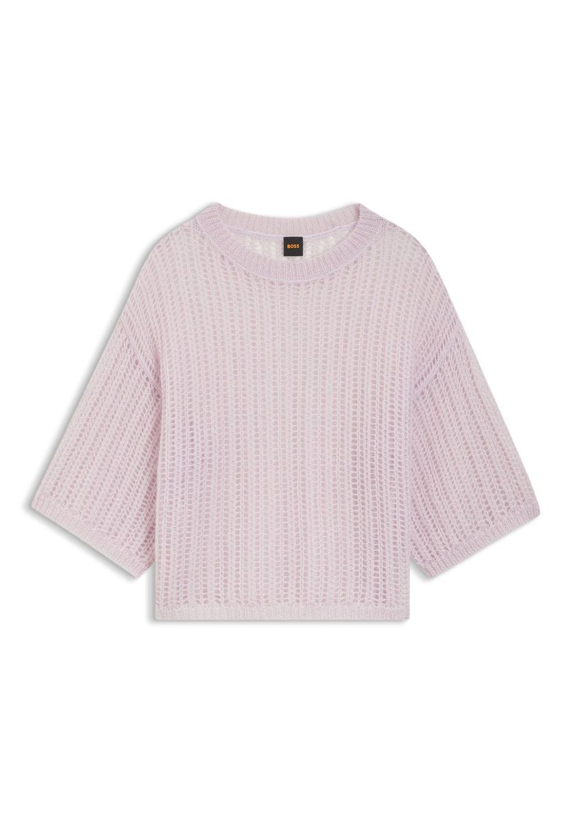 Leichter, kastenförmiger Strickpullover mit Lochmuster