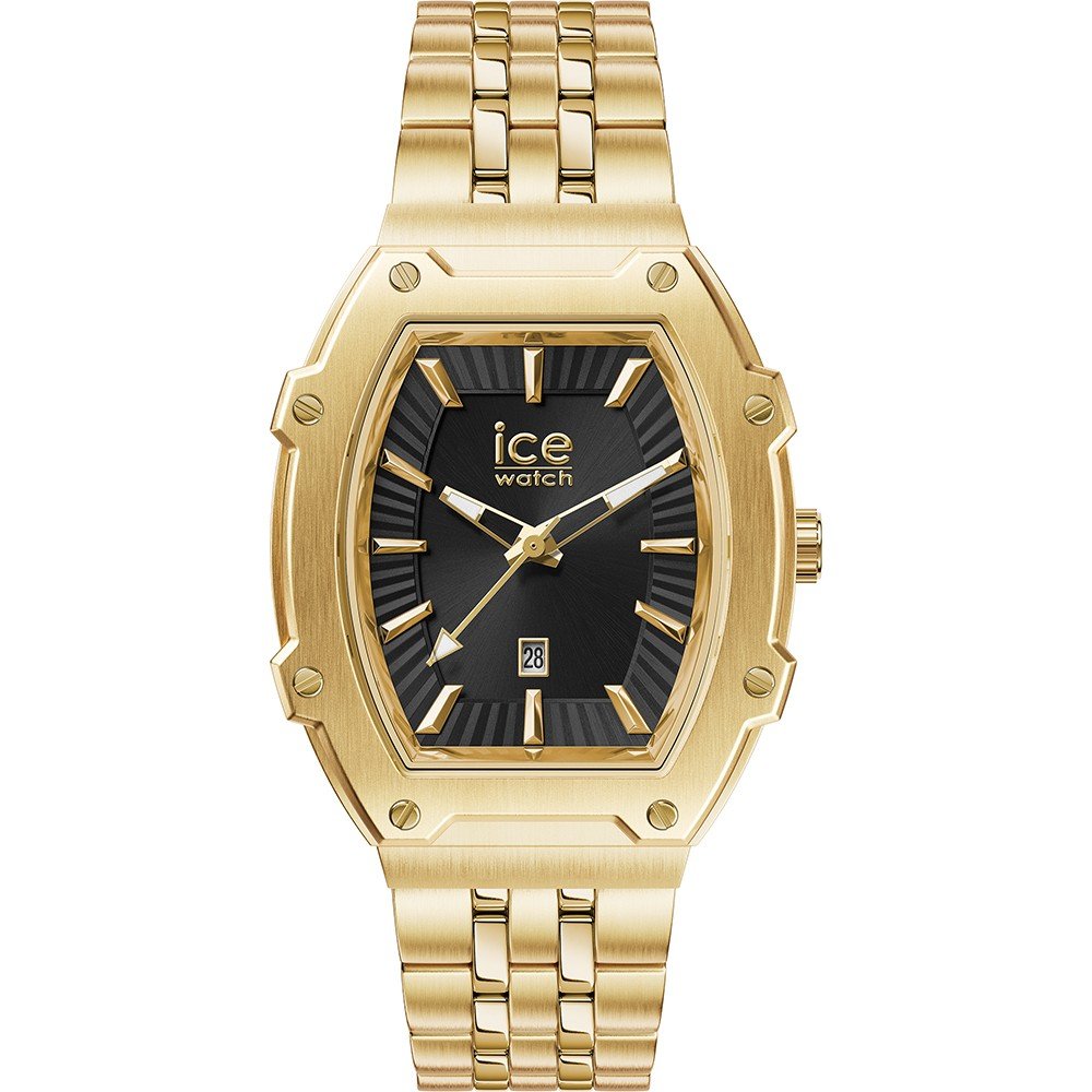 Goldfarbene Tonneau-Armbanduhr aus Stahl