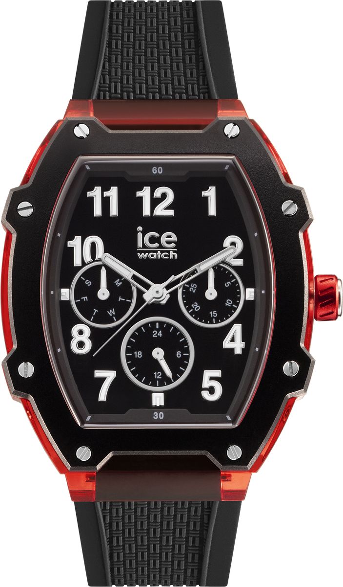 Markante Tonneau-Multifunktionsuhr mit Silikonarmband